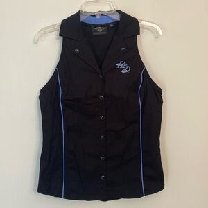 Harley Davidson Motorcycles v-neck snap front sleeveless cotton blend shirt